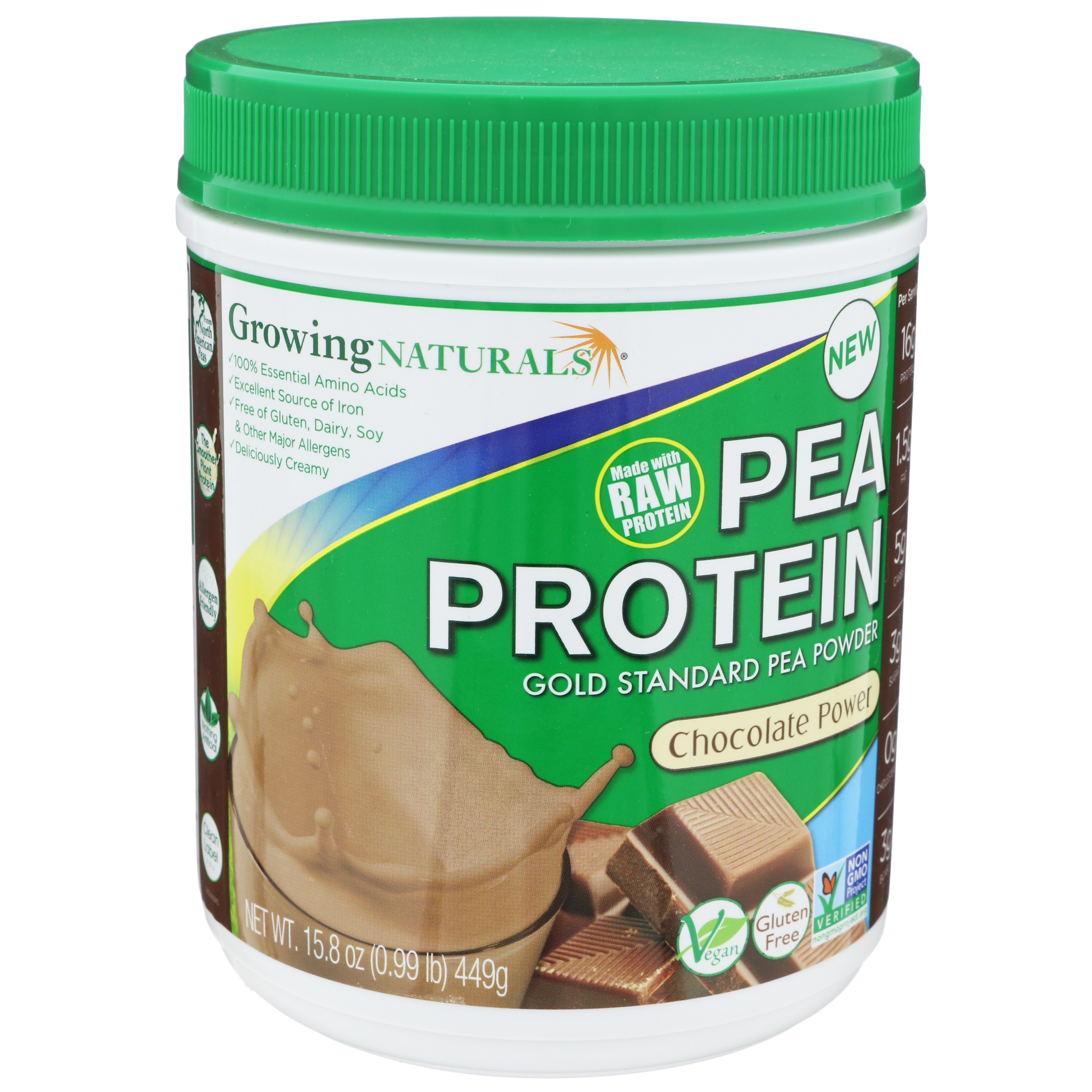 Growing Naturals 16g Pea Protein Powder - Chocolate Power, 15.8 oz