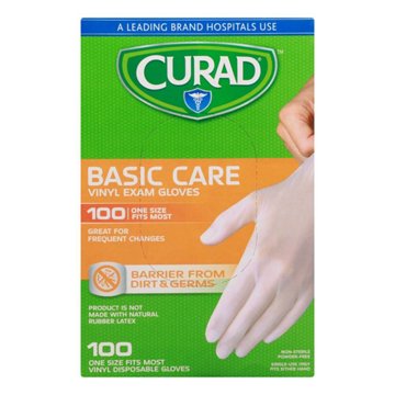 Curad Basic Care Vinyl Exam Gloves, 100 ct