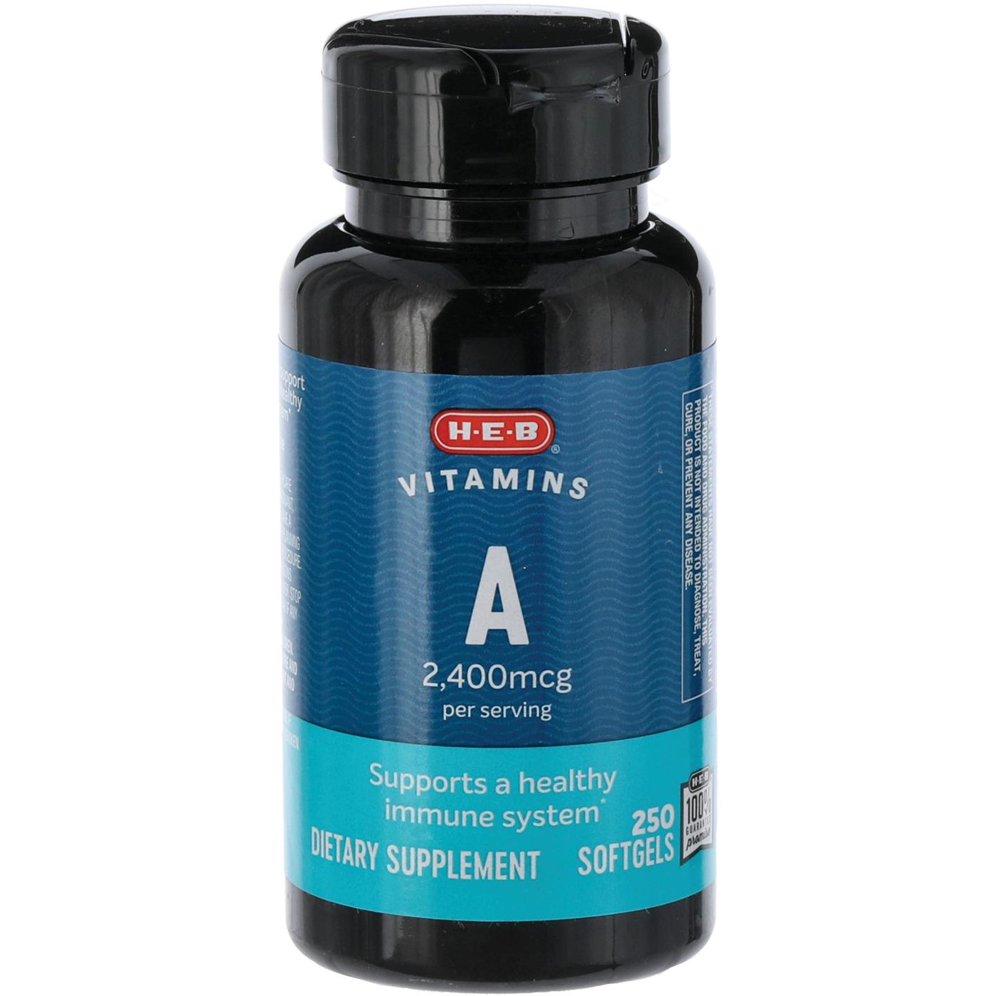 H-E-B Vitamins A 2,400 mcg Softgels; image 1 of 2