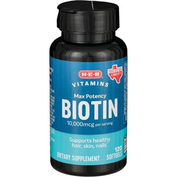 H-E-B Vitamins Max Potency Biotin 10,000 mcg Softgels - Texas-Size Pack, 120 ct