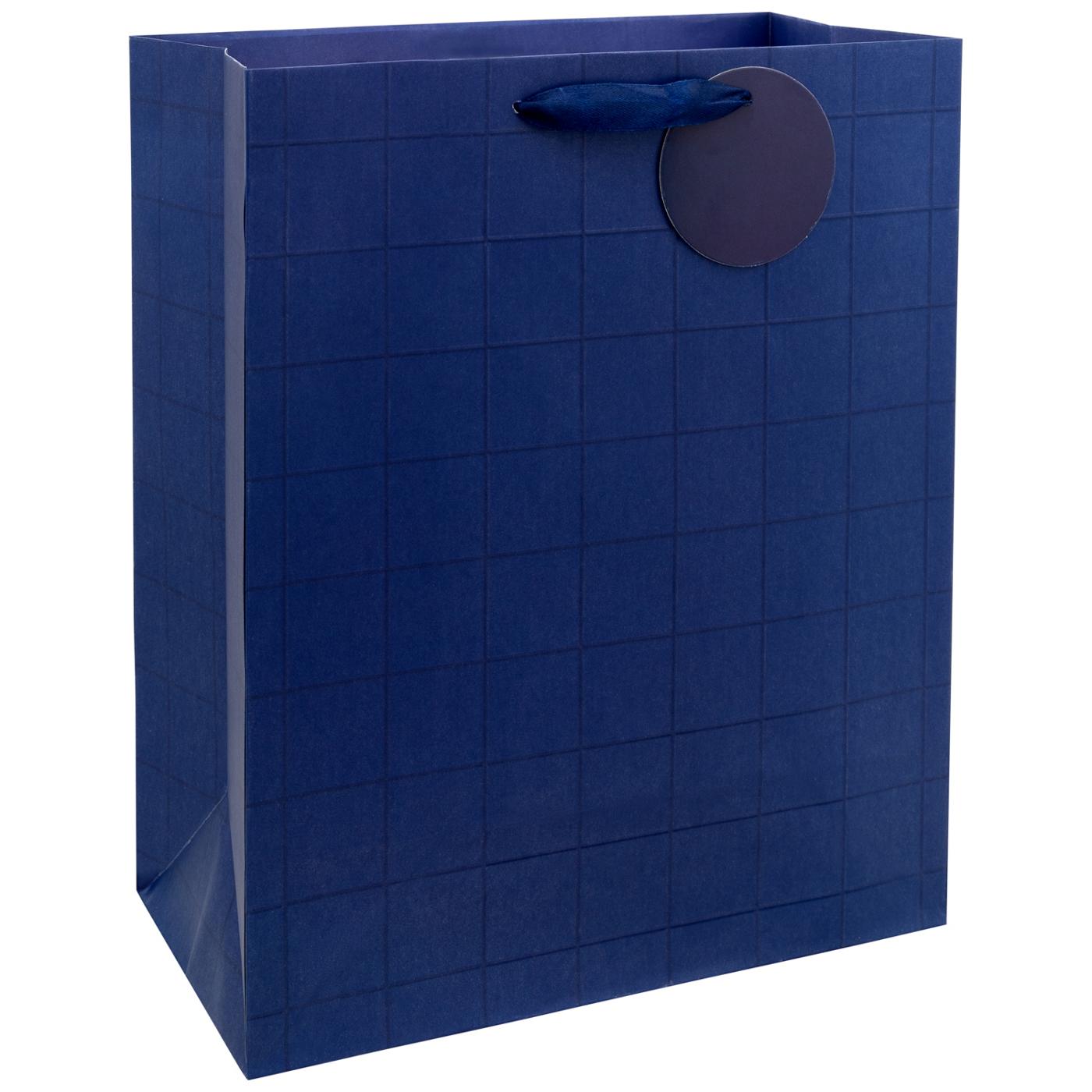 IG Design Navy Grid Paper Gift Bag; image 2 of 2