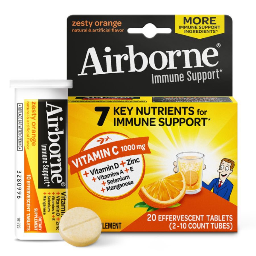 Airborne Effervescent Tablets, Zesty Orange, 20 ct