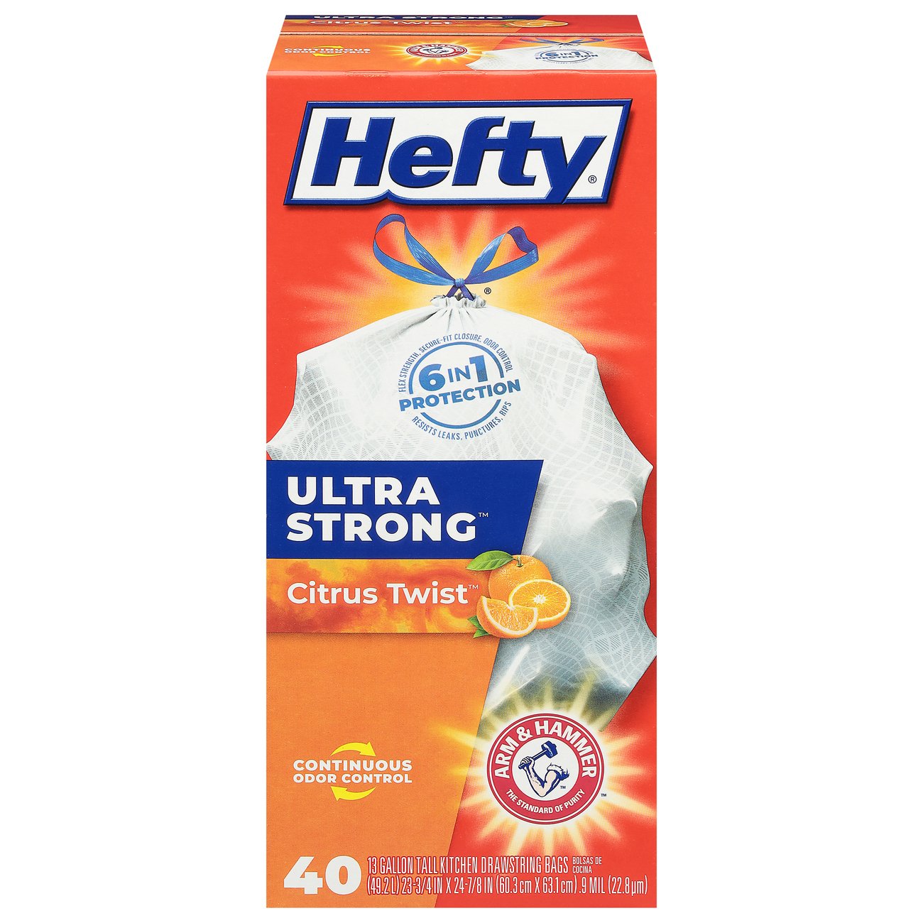 Hefty Ultra Strong Citrus Twist Scent Tall Kitchen 13 Gallon Drawstring  Trash Bags