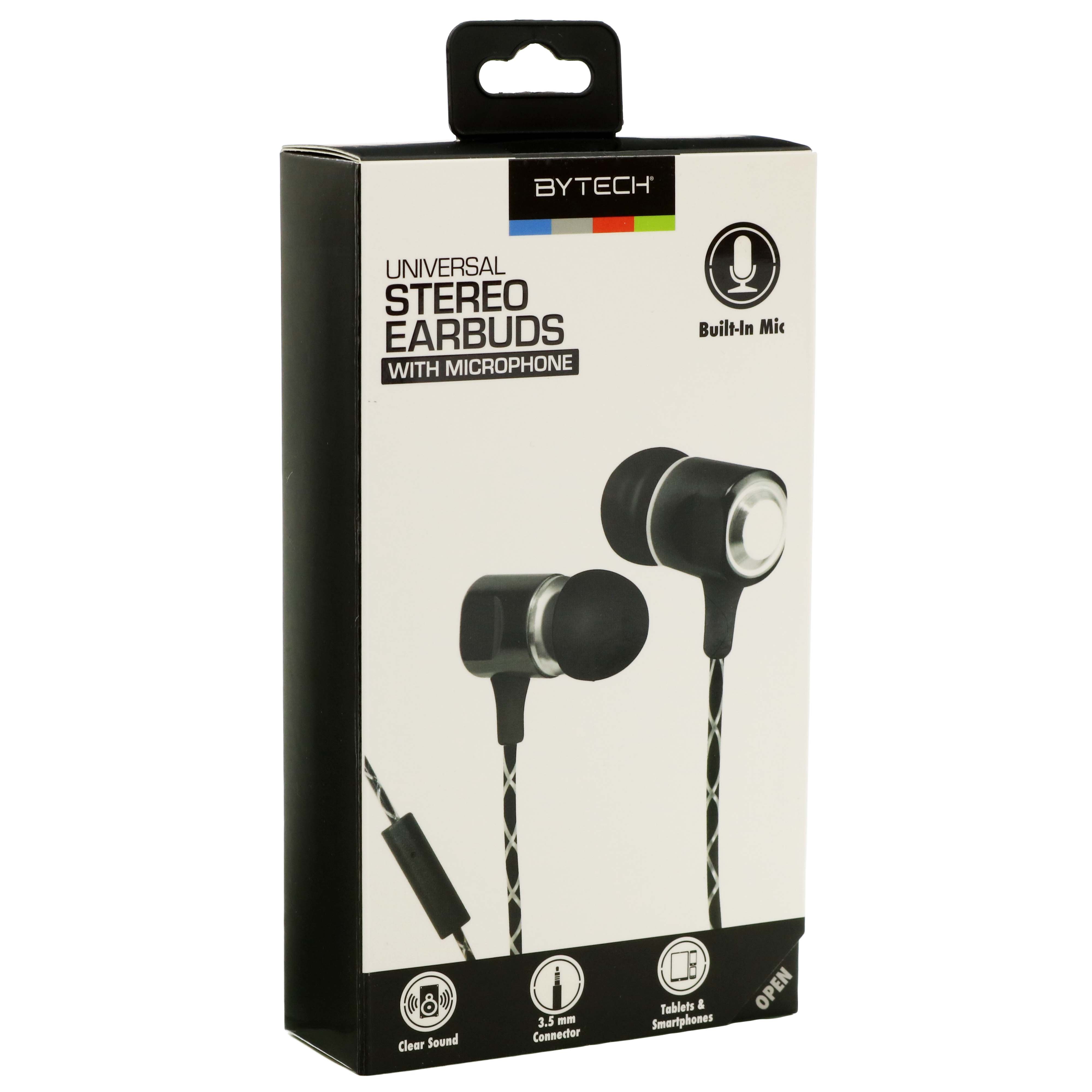 Bytech Stereo Earbuds With Microphone Black Shop Headphones at H E B