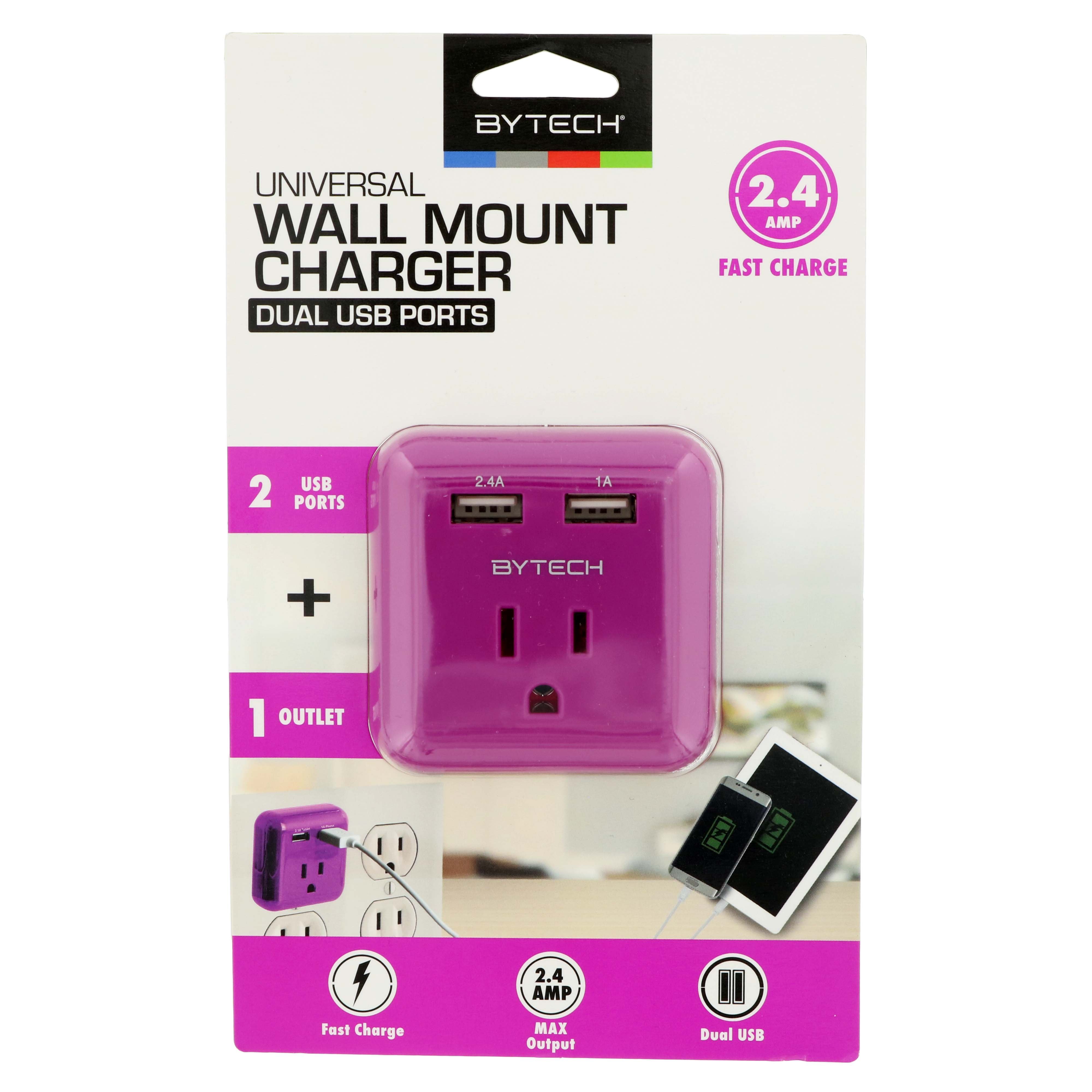 Bytech Wall Mount Charger Dual USB Ports Assorted Colors Shop