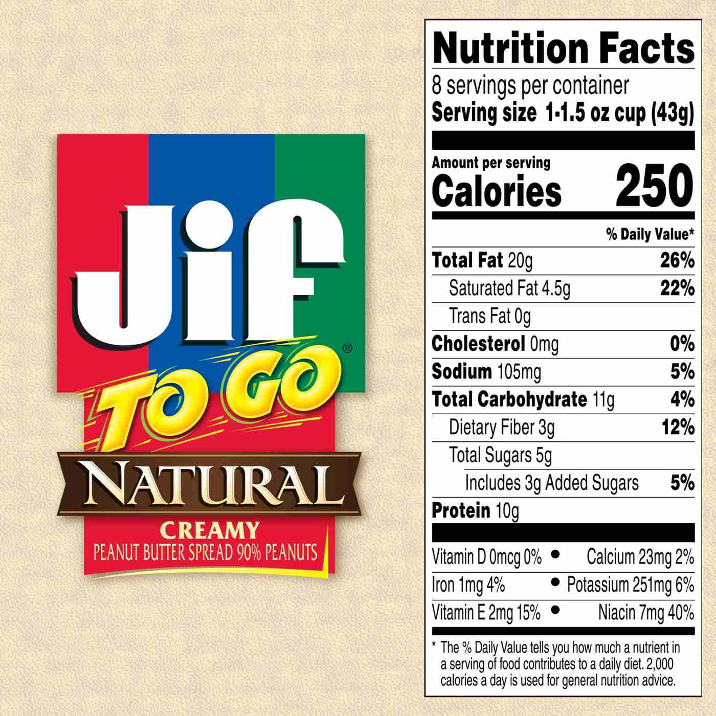 Jif To Go Natural Creamy Peanut Butter 8 pk Cups; image 3 of 5