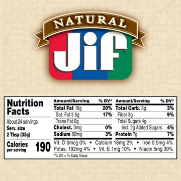 Jif Natural Creamy Peanut Butter Spread, 28 oz