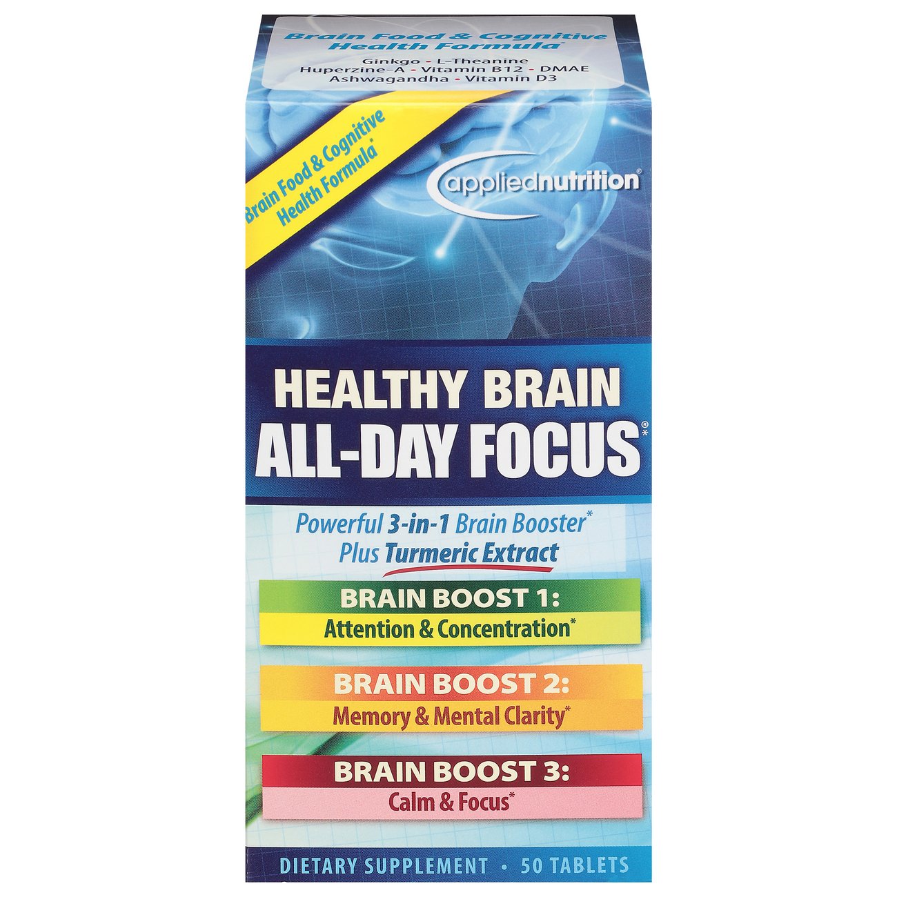 Applied Nutrition Healthy Brain All Day Focus Tablets, 50 ct