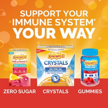 Emergen-C Gummies Vitamin C 750mg Immune Support (Orange, Tangerine and Raspberry Flavors), With B Vitamins, Gluten Free