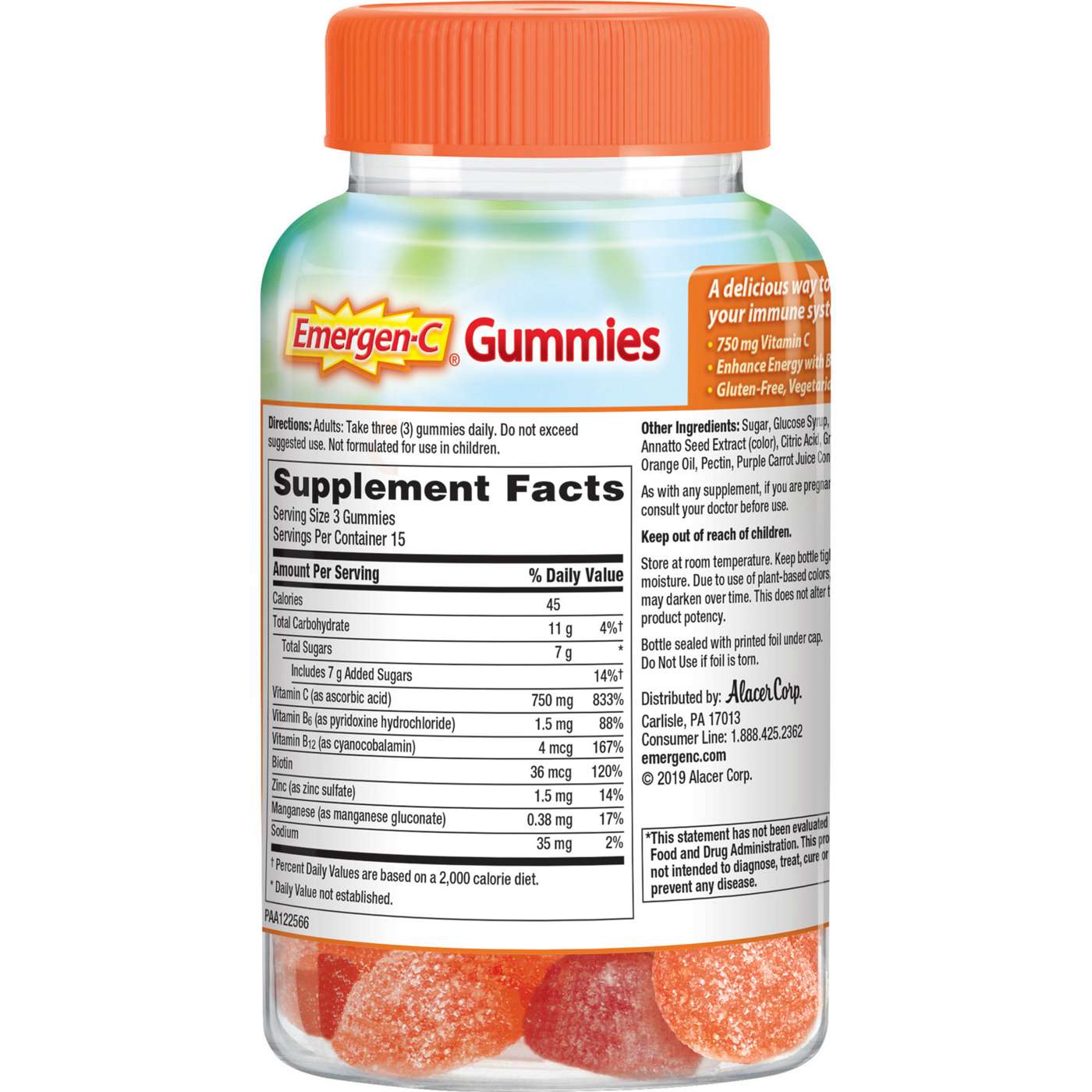 Emergen-C Immune Support 750mg Vitamin C Gummies - Orange, Tangerine and Raspberry; image 4 of 4