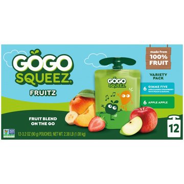 GoGo squeeZ No Sugar Added Apple & Gimme 5 Applesauce & Fruit Puree Variety, 12 ct