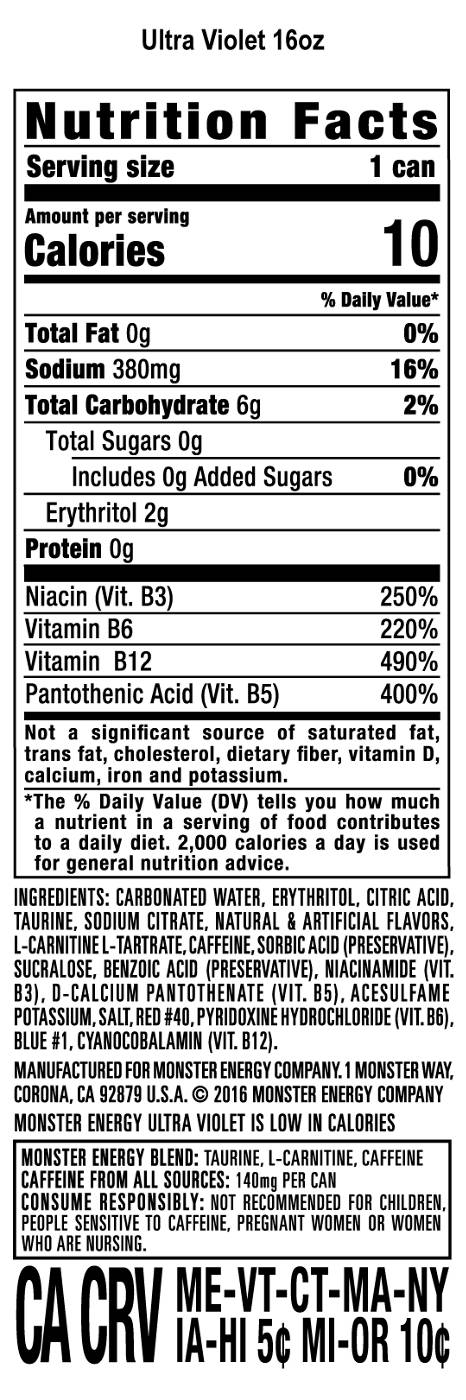 Monster Energy Ultra Violet, Sugar Free Energy Drink; image 2 of 2