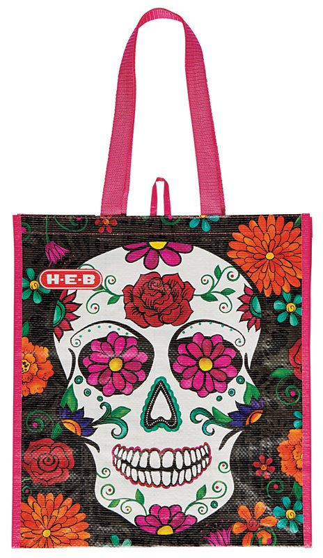 Day of the Dead Tote Bag Reusable Shopping Bag Sugar Skull Blue and Pink Skull 