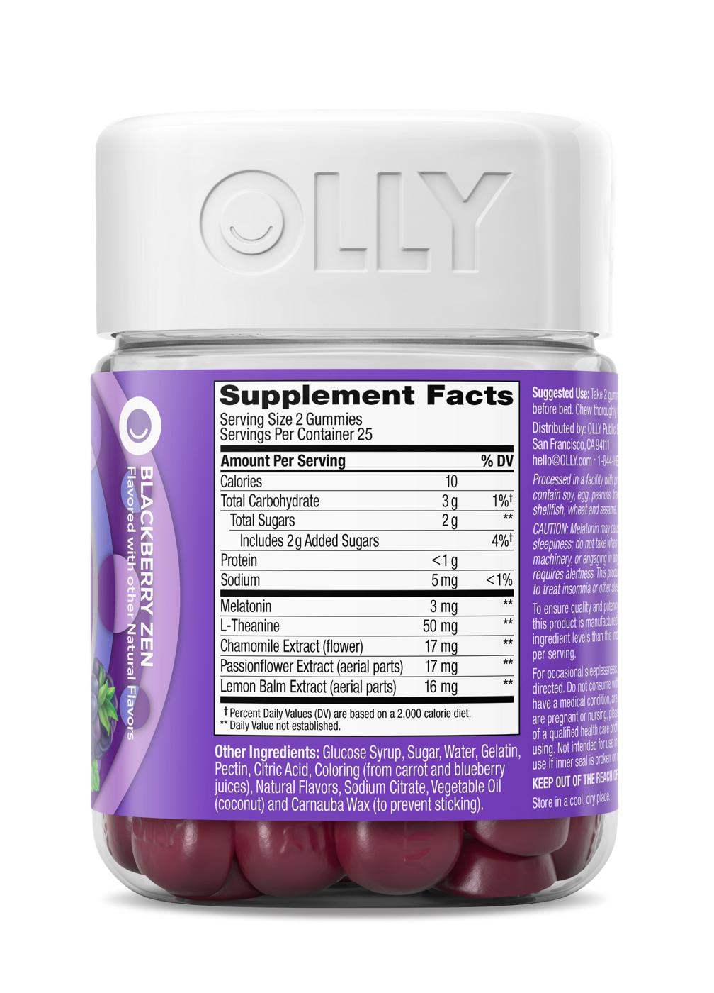 OLLY Sleep Gummy Supplement, 3mg Melatonin, L-Theanine, Chamomile, Blackberry Zen Flavor, 50 Ct; image 11 of 11