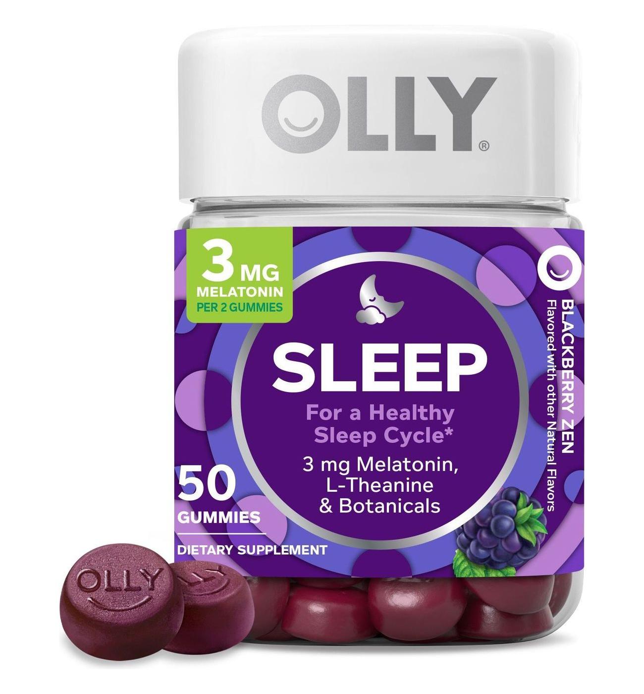 OLLY Sleep Gummy Supplement, 3mg Melatonin, L-Theanine, Chamomile, Blackberry Zen Flavor, 50 Ct; image 1 of 11