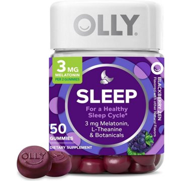 OLLY Sleep Gummy Supplement, 3mg Melatonin, L-Theanine, Chamomile, Blackberry Zen Flavor, 50 Ct, 50 Count