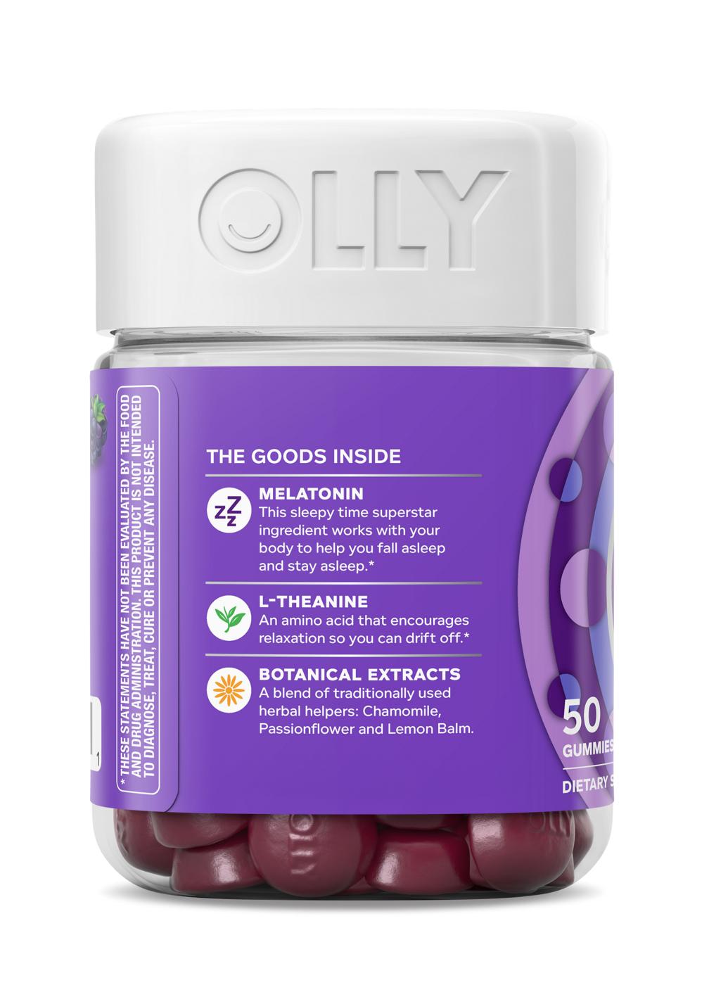 OLLY Sleep Gummy Supplement, 3mg Melatonin, L-Theanine, Chamomile, Blackberry Zen Flavor, 50 Ct; image 6 of 11