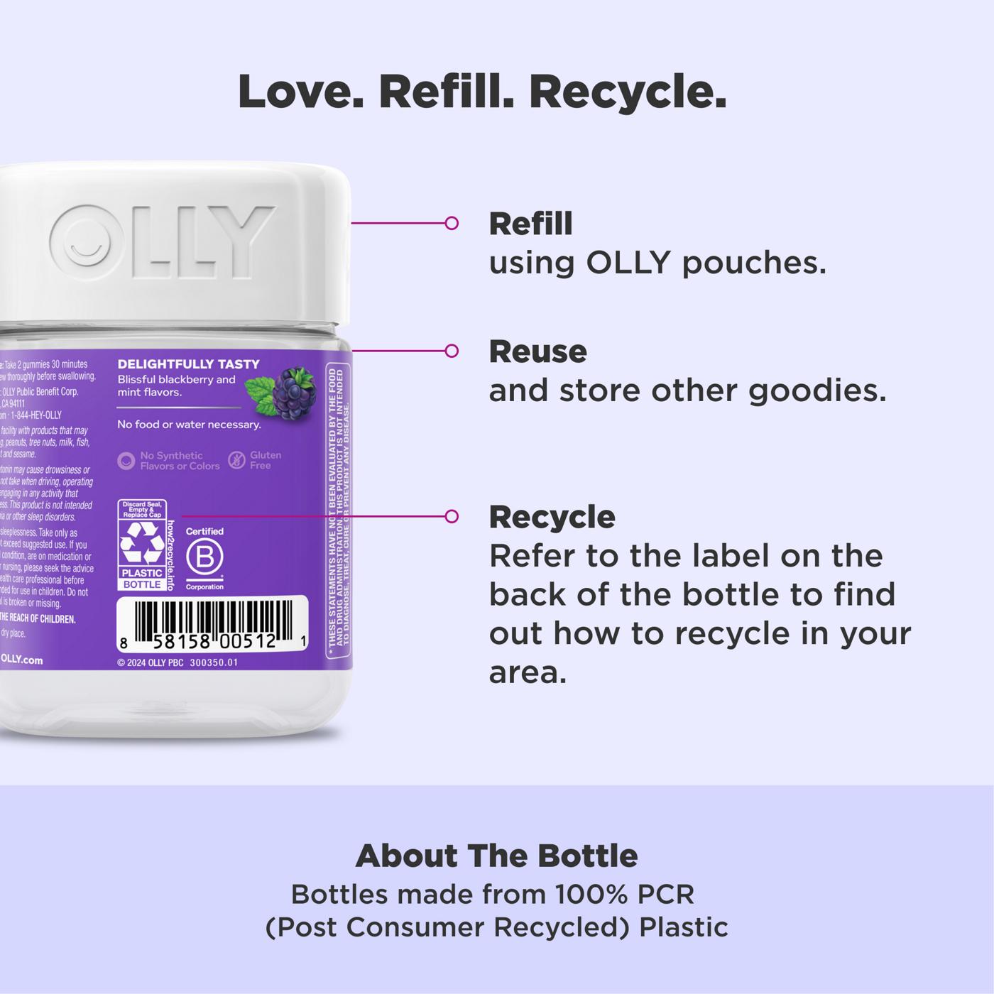 OLLY Sleep Gummy Supplement, 3mg Melatonin, L-Theanine, Chamomile, Blackberry Zen Flavor, 50 Ct; image 8 of 11