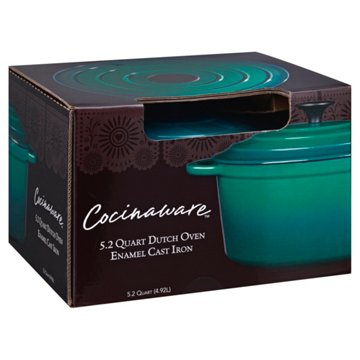 Cocinaware Enamel Cast Iron Dutch Oven – Aqua Blue, 5.2 qt