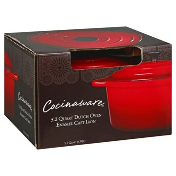 Cocinaware Enamel Cast Iron Dutch Oven – Red, 5.2 qt