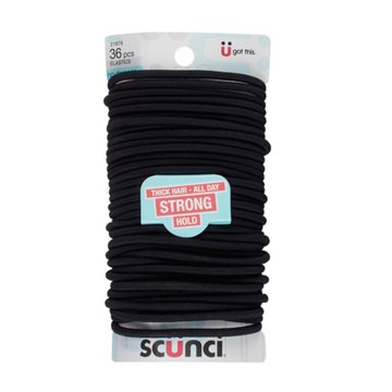 Scunci No Damage Large Black Elastics, 36 ct