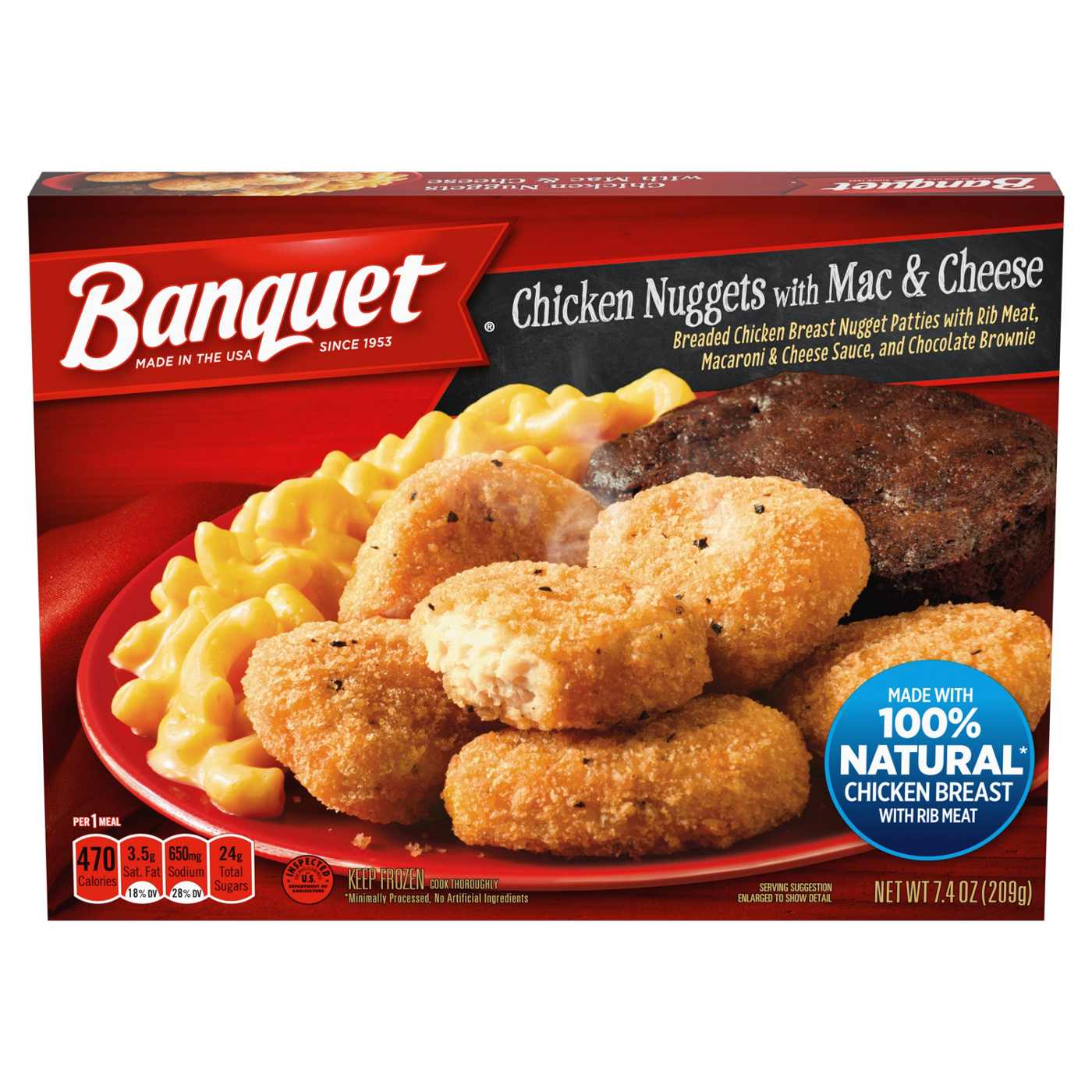Banquet Chicken Nuggets with Mac and Cheese and Brownie Frozen Single ...