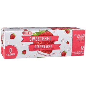 H-E-B Sweetened Strawberry Sparkling Water 12 pk Cans, 12 oz