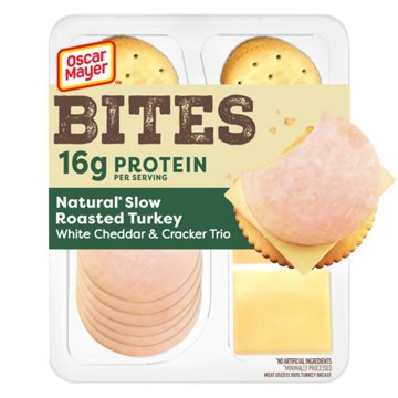 Oscar Mayer Bites Slow Roasted Turkey, White Cheddar & Cracker Trio Meat & Cheese Snack Plate, 3.3 oz