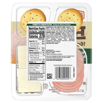 Oscar Mayer Bites Slow Roasted Turkey, White Cheddar & Cracker Trio Meat & Cheese Snack Plate, 3.3 oz