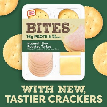 Oscar Mayer Bites Slow Roasted Turkey, White Cheddar & Cracker Trio Meat & Cheese Snack Plate, 3.3 oz