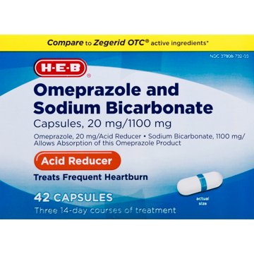 H-E-B Omeprazole & Sodium Bicarbonate Acid Relief Capsules – 20 mg, 42-ct