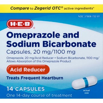 H-E-B Omeprazole and Sodium Bicarbonate 20 mg Acid Reducer Capsules, 14 ct