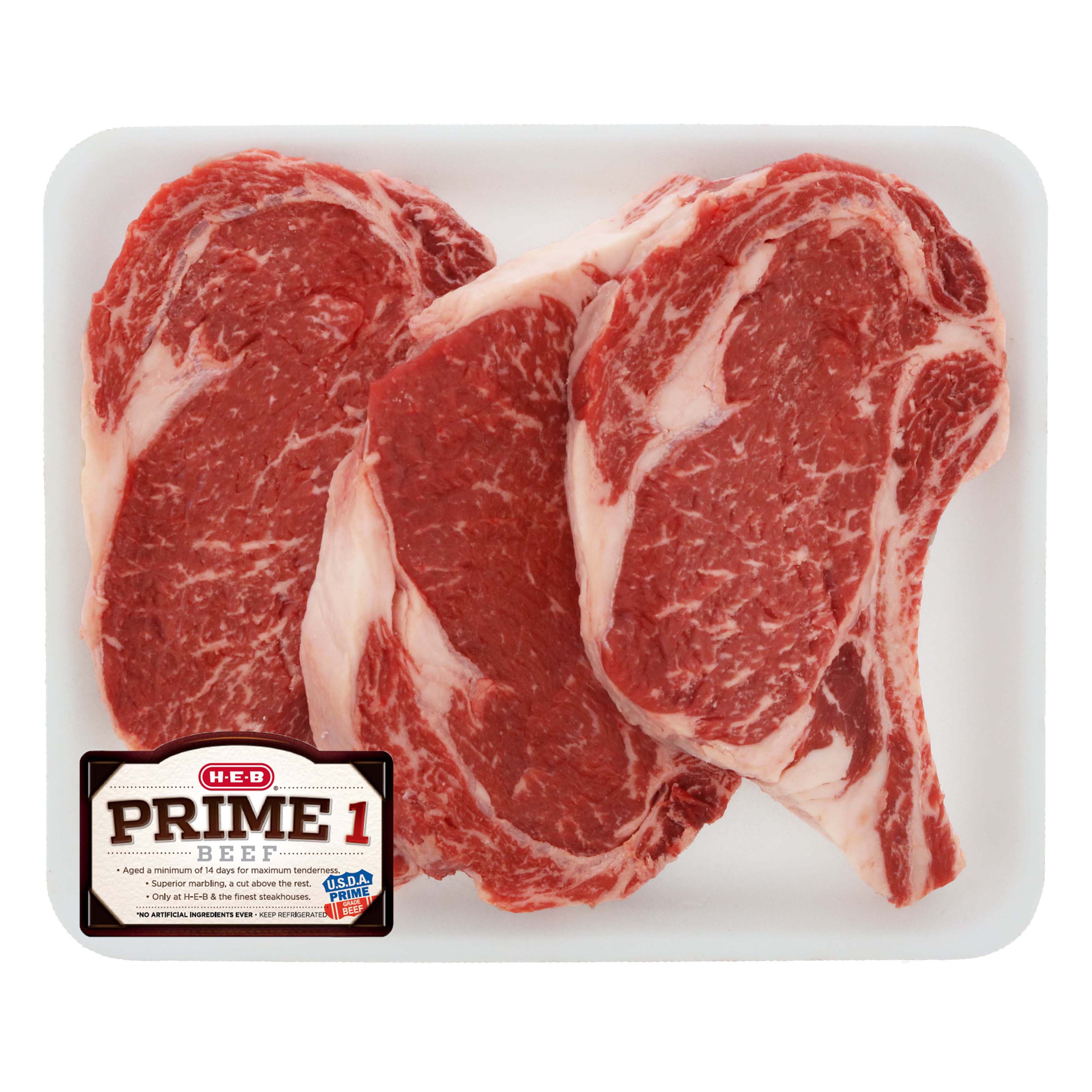 HEB Prime 1 Beef Ribeye Steak Bonein Value Pack, USDA Prime, 34