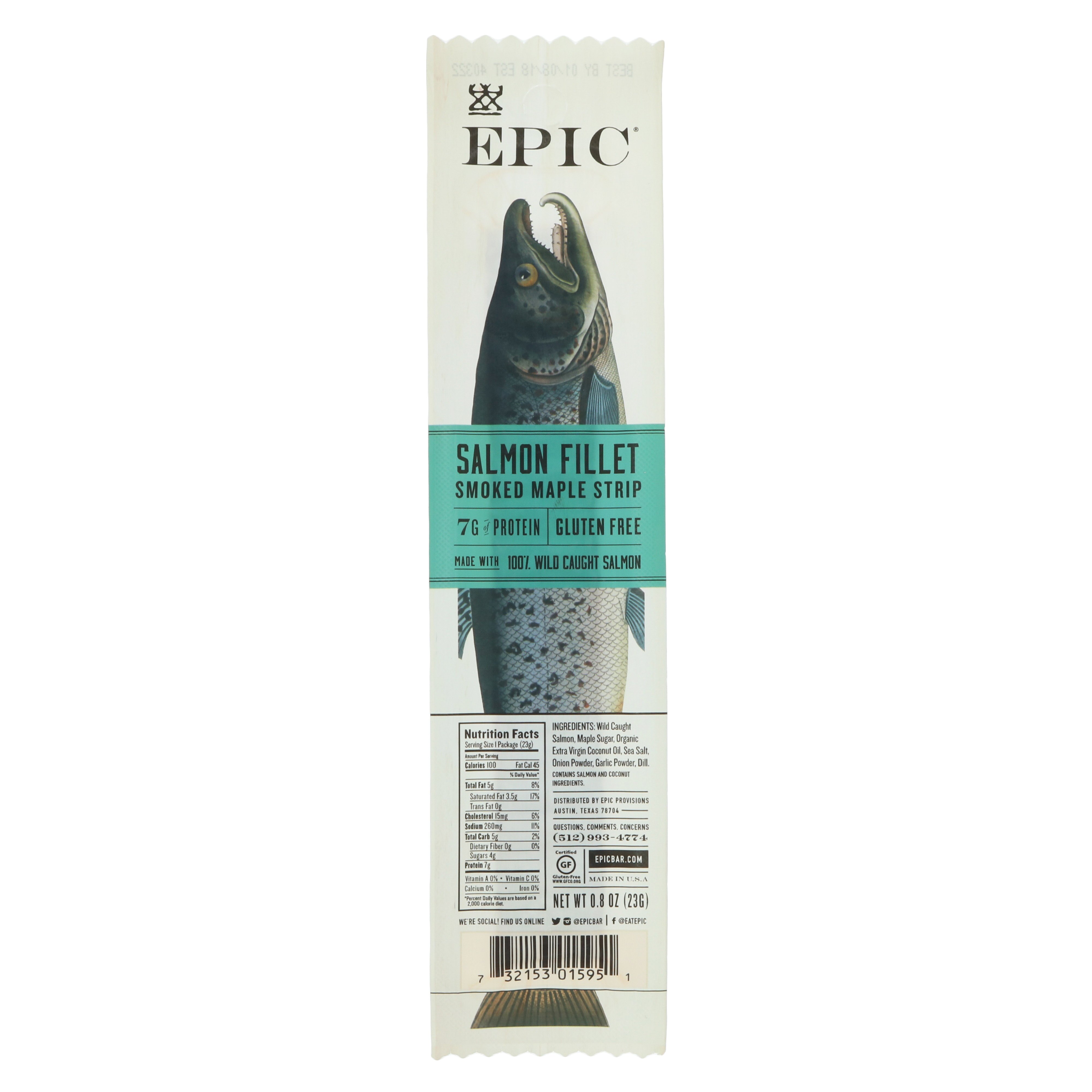 EPIC 7g Protein Salmon Snack Strip Smoked Maple Shop Jerky at HEB
