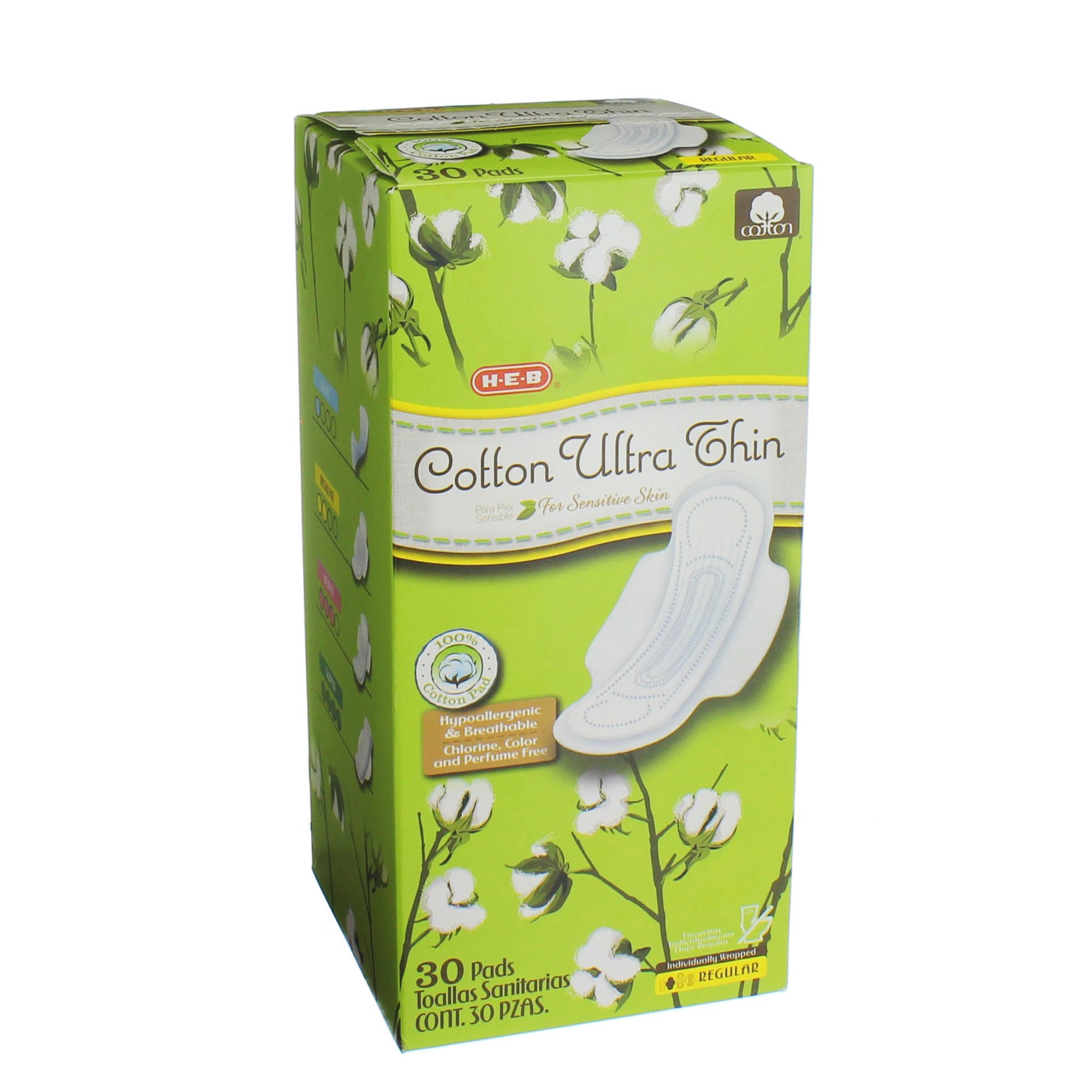 HEB 100 Cotton Ultra Thin Regular Pads Shop Pads & Liners at HEB
