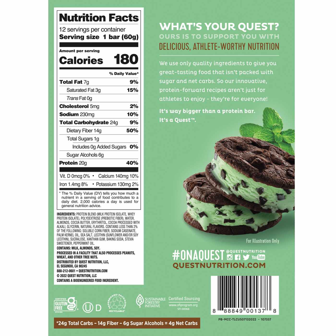 Quest 20g Protein Bars - Mint Chocolate Chunk; image 3 of 3