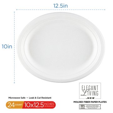 Elegant Living by H-E-B Oval Paper Platters, 24 ct