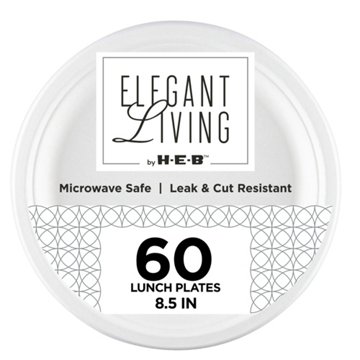 Elegant Living by H-E-B 8.5" Round Paper Plates, 60 ct