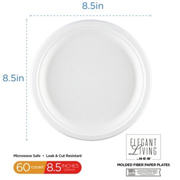 Elegant Living by H-E-B 8.5" Round Paper Plates, 60 ct