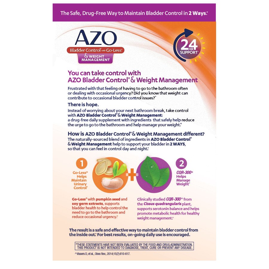 AZO Bladder Control With Go-Less & Weight Management – 48 Capsules – Exp 03/26 – Gluten Free