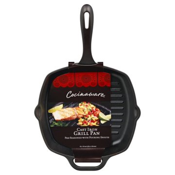 Cocinaware Pre-Seasoned Cast Iron Square Grill Pan, 10"