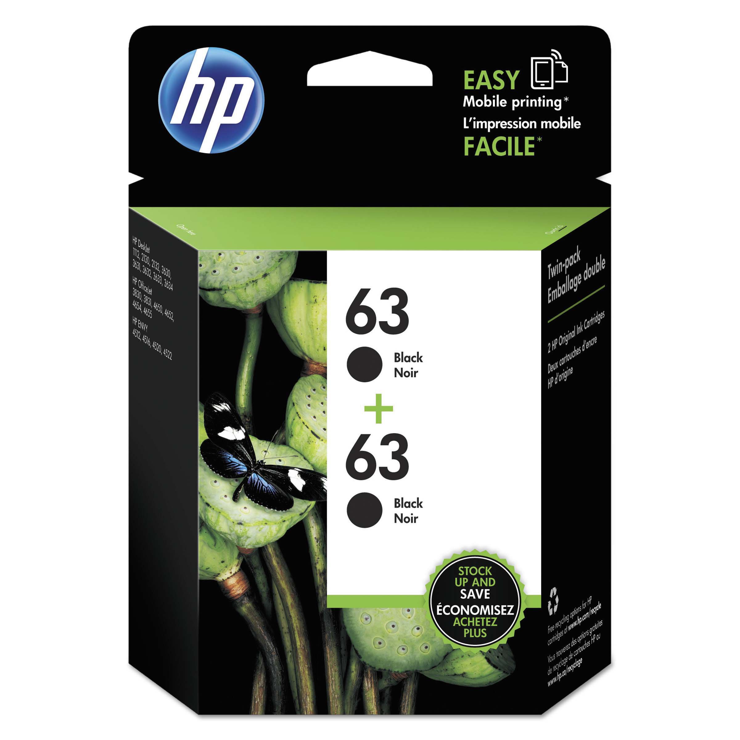 HP 63 Inkcart Black Twin Pack Shop Printer Ink At H E B   002128994