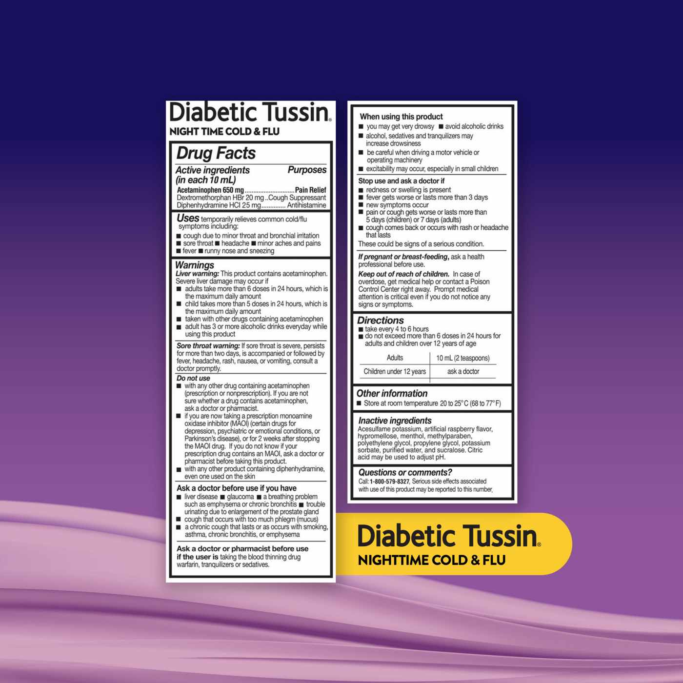 Diabetic Tussin Nighttime Cold & Flu Liquid - Berry; image 2 of 2