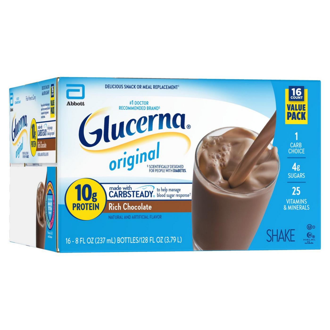 Glucerna 10g Protein Diabetes Nutritional Shake - Rich Chocolate, 8 fl oz Bottles; image 3 of 12