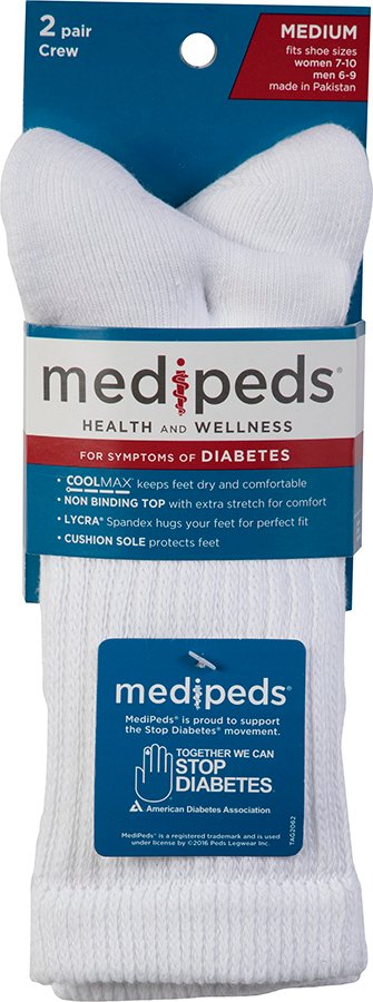MediPeds Diabetic Crew Sock Medium White - Shop Socks & Hose at H-E-B