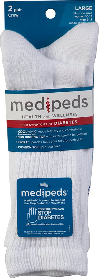 MediPeds Diabetic Crew Socks Large White - Shop Socks & Hose at H-E-B