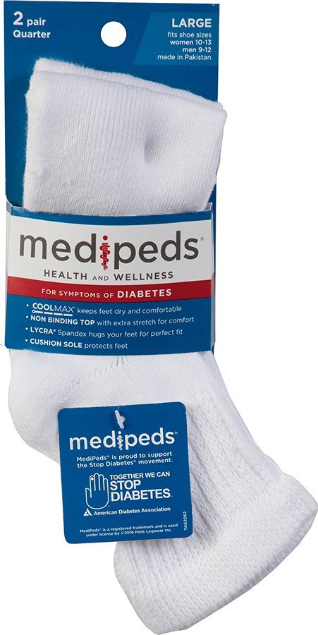 MediPeds Diabetic Quarter Sock Large White - Shop Socks & Hose at H-E-B