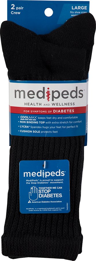 MediPeds Diabetic Crew Socks Large Black - Shop Socks & Hose at H-E-B