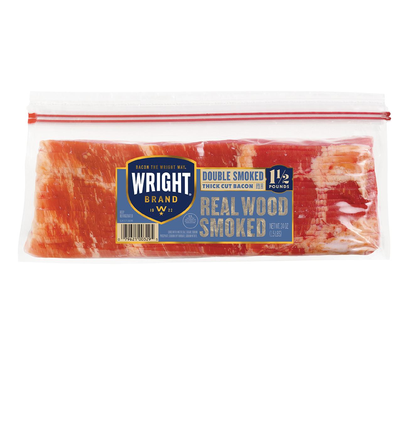 Wright Brand Real Wood Double Smoked Thick Cut Bacon; image 1 of 6