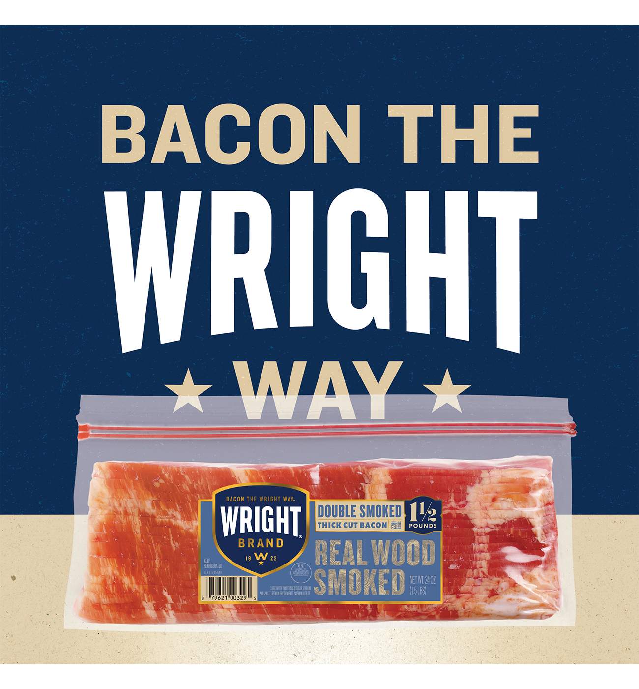 Wright Brand Real Wood Double Smoked Thick Cut Bacon; image 2 of 6